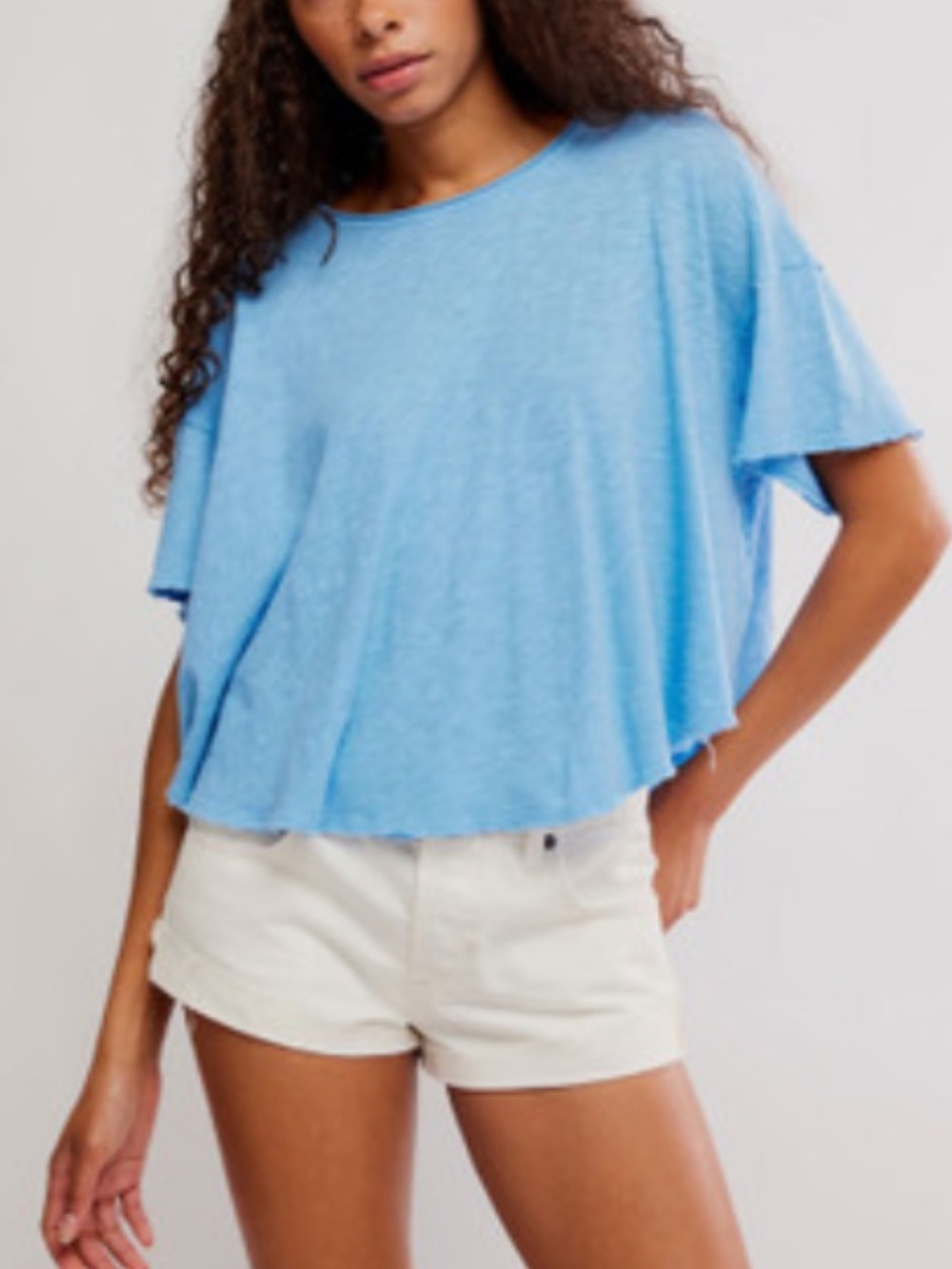Free People We The Free Elsie Sky Blue Cropped Swing Tee Distressed Size M
